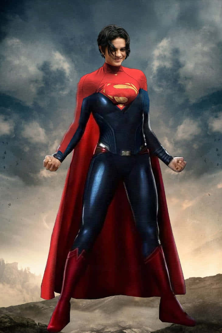 Sasha Calle Supergirl, red and blue suit, flowing cape, SD Phone Wallpaper