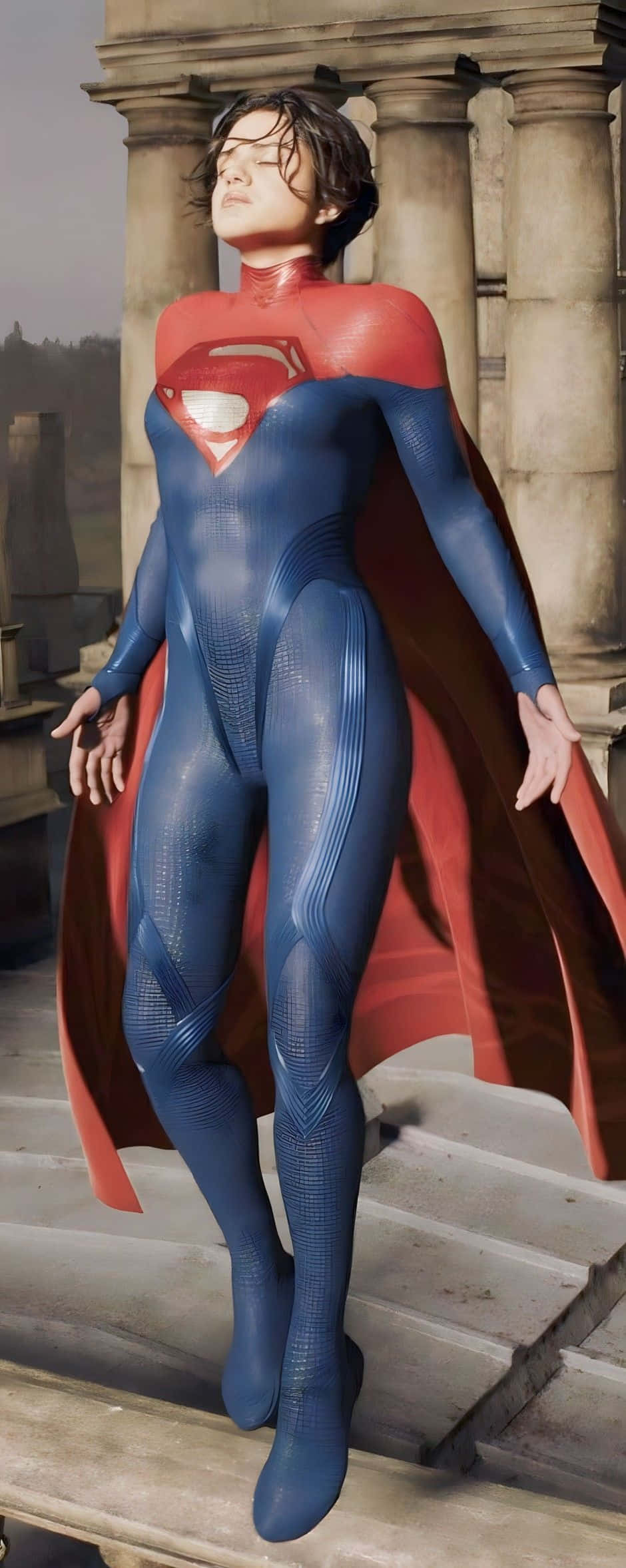 Sasha Calle, Supergirl, blue and red suit, Full HD Phone Wallpaper