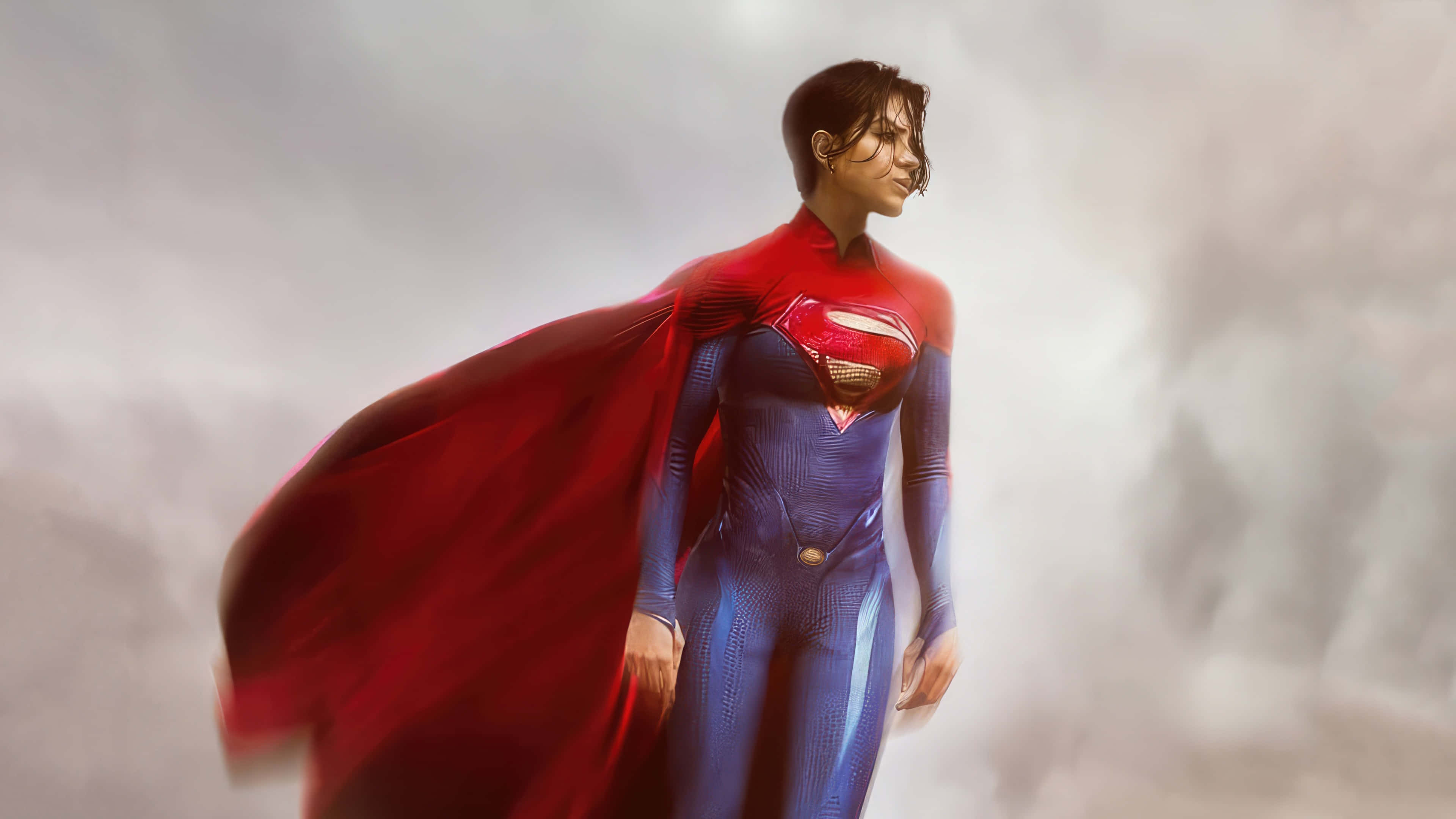 Supergirl, red and blue costume, blue suit, 4K Desktop Wallpaper