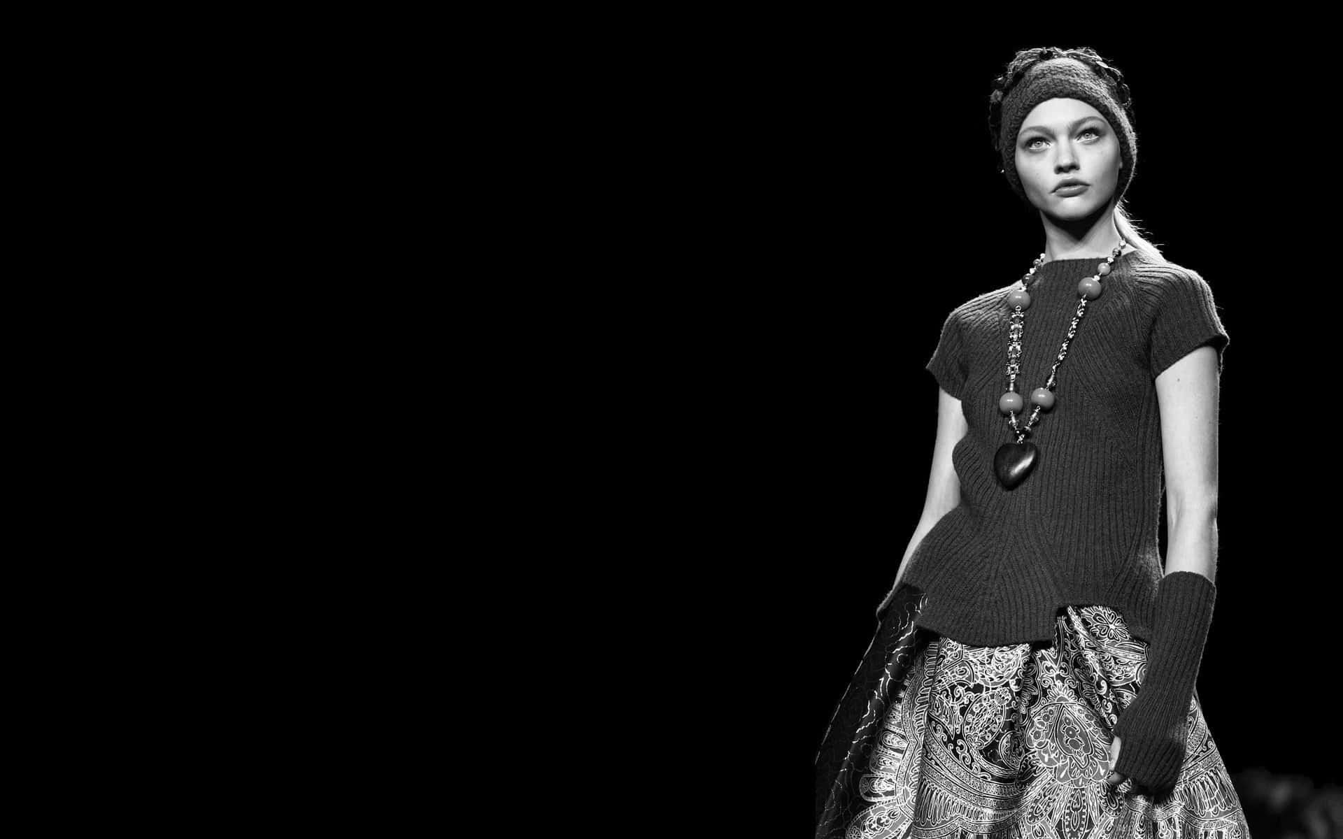 Sasha Pivovarova, textured knit top, patterned skirt, Full HD Desktop Wallpaper