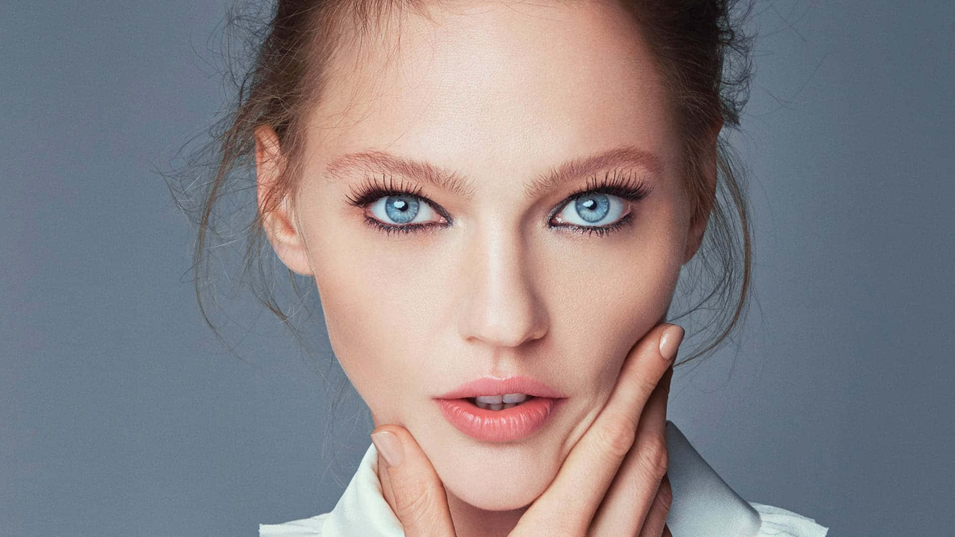 Sasha Pivovarova, blue eyes, soft makeup, Full HD Desktop Wallpaper