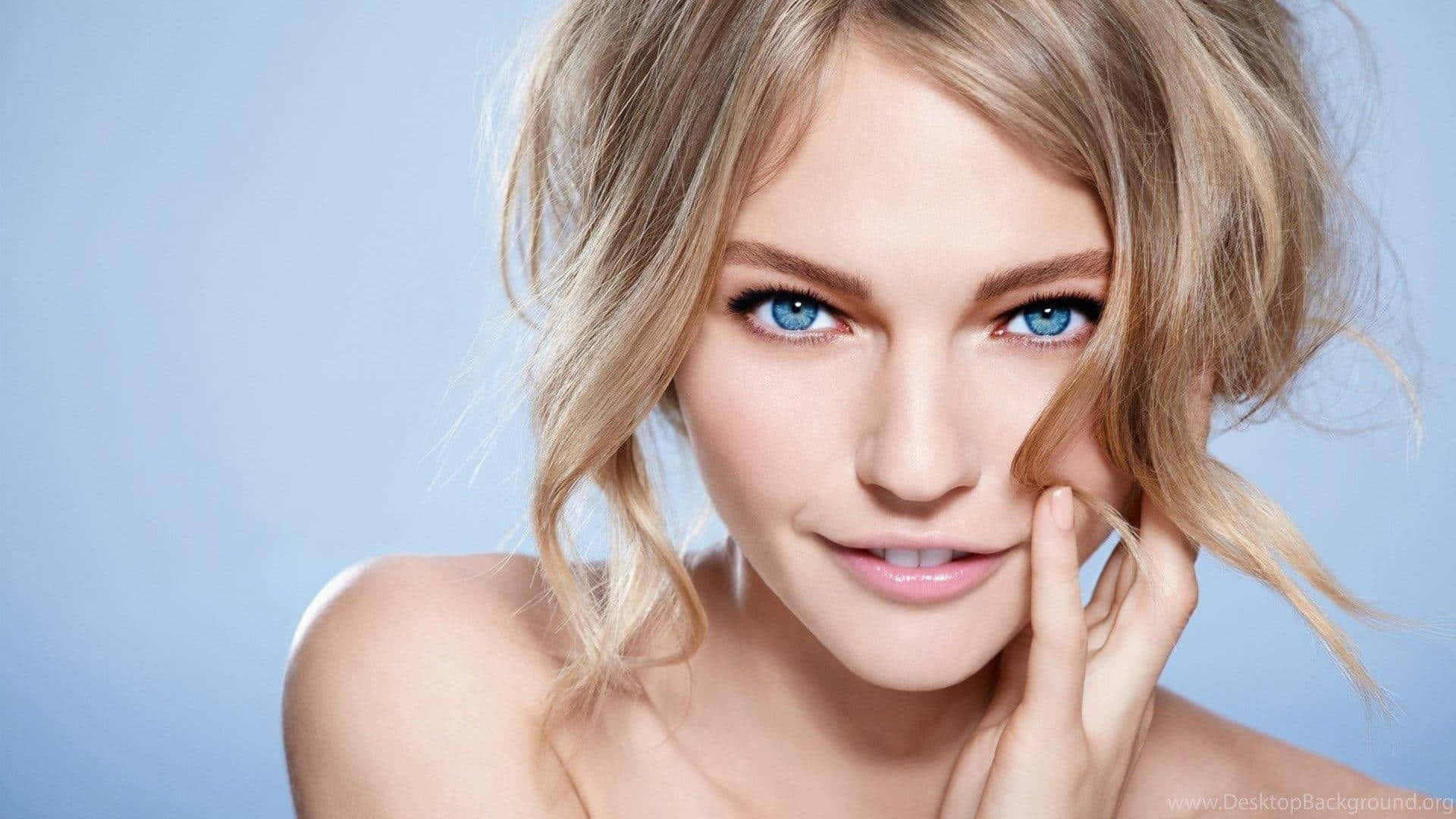 Sasha Pivovarova, blue eyes, blonde hair, Full HD Desktop Wallpaper