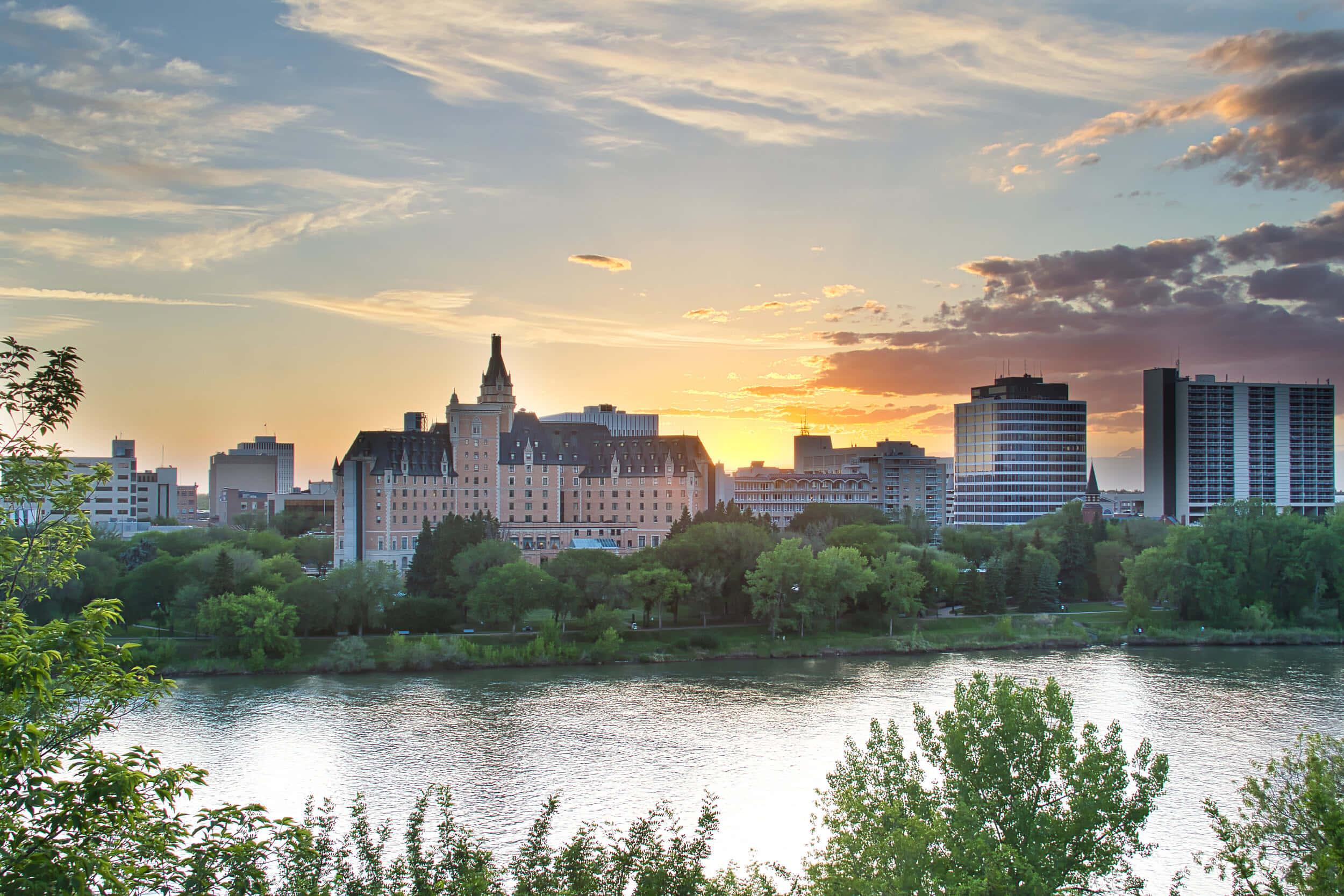 Saskatoon, sunset, skyline, Full HD Desktop Wallpaper