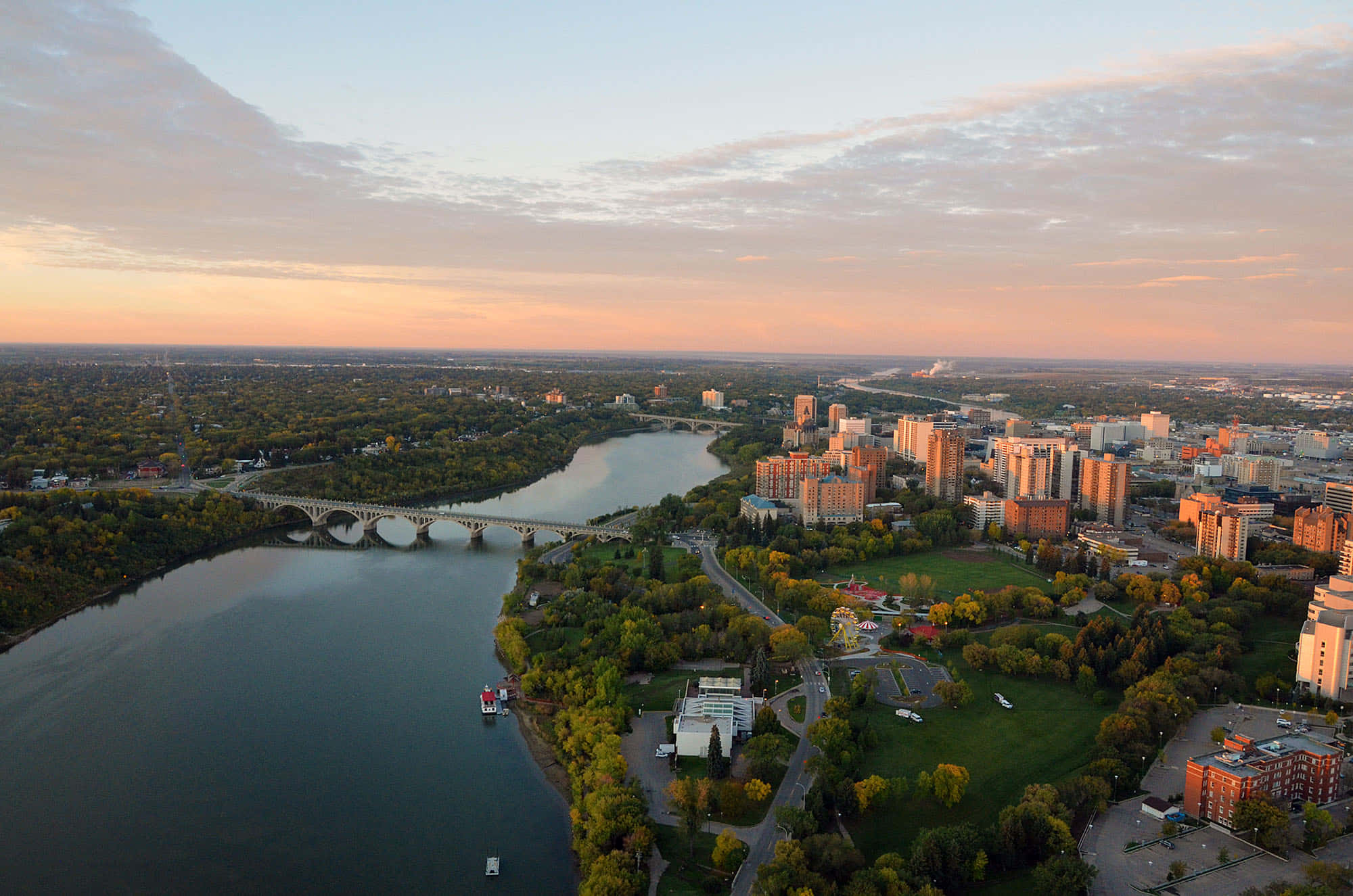 Saskatoon, sunset, aerial view, Full HD Desktop Wallpaper