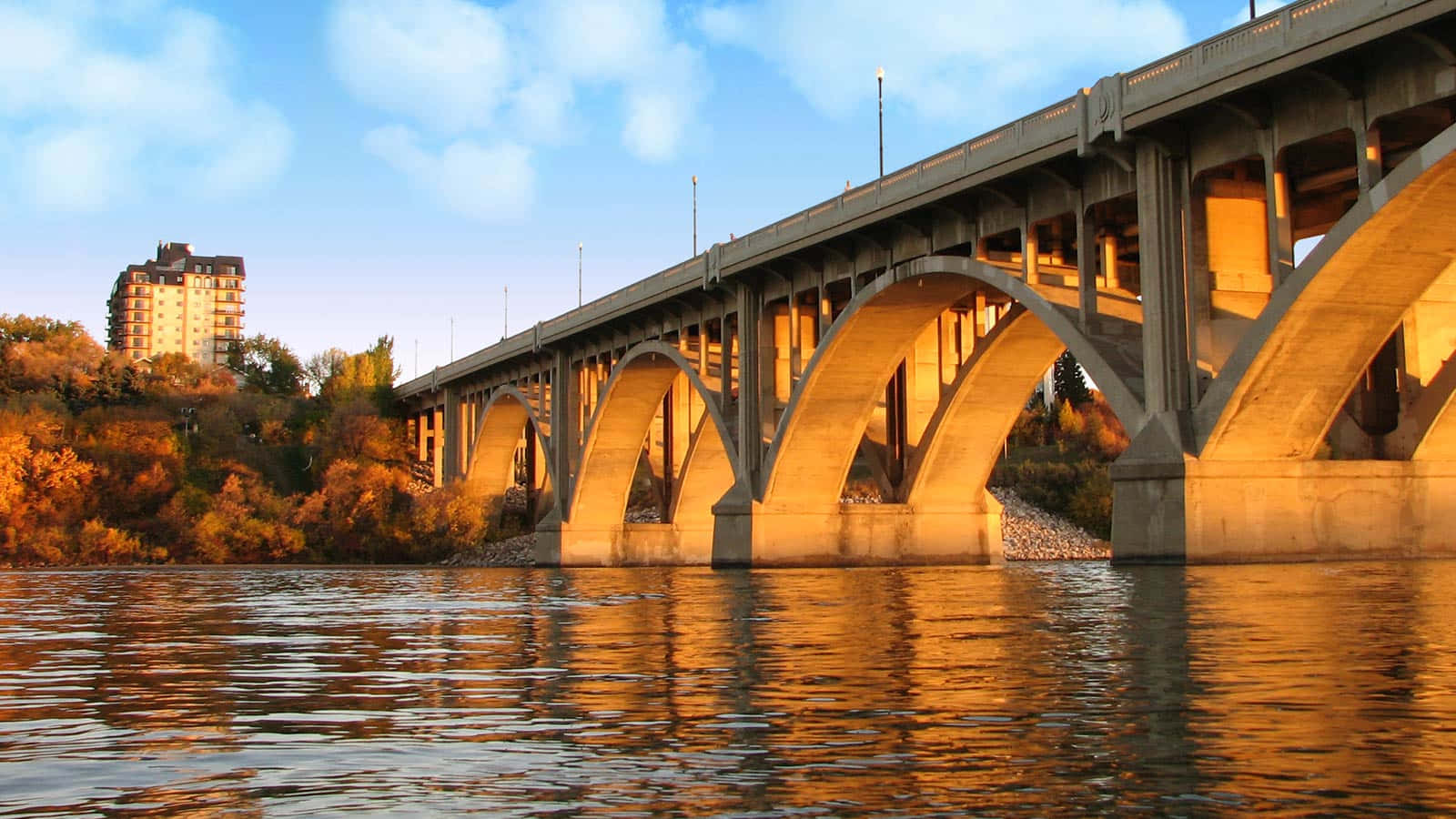 Saskatoon, golden sunset, autumn foliage, HD Desktop Wallpaper