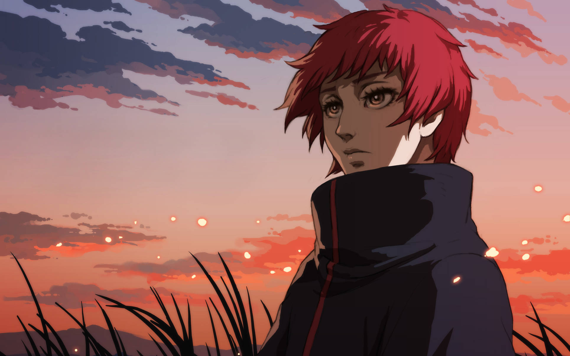 Sasori, sunset, red-haired anime character, Full HD Desktop Wallpaper