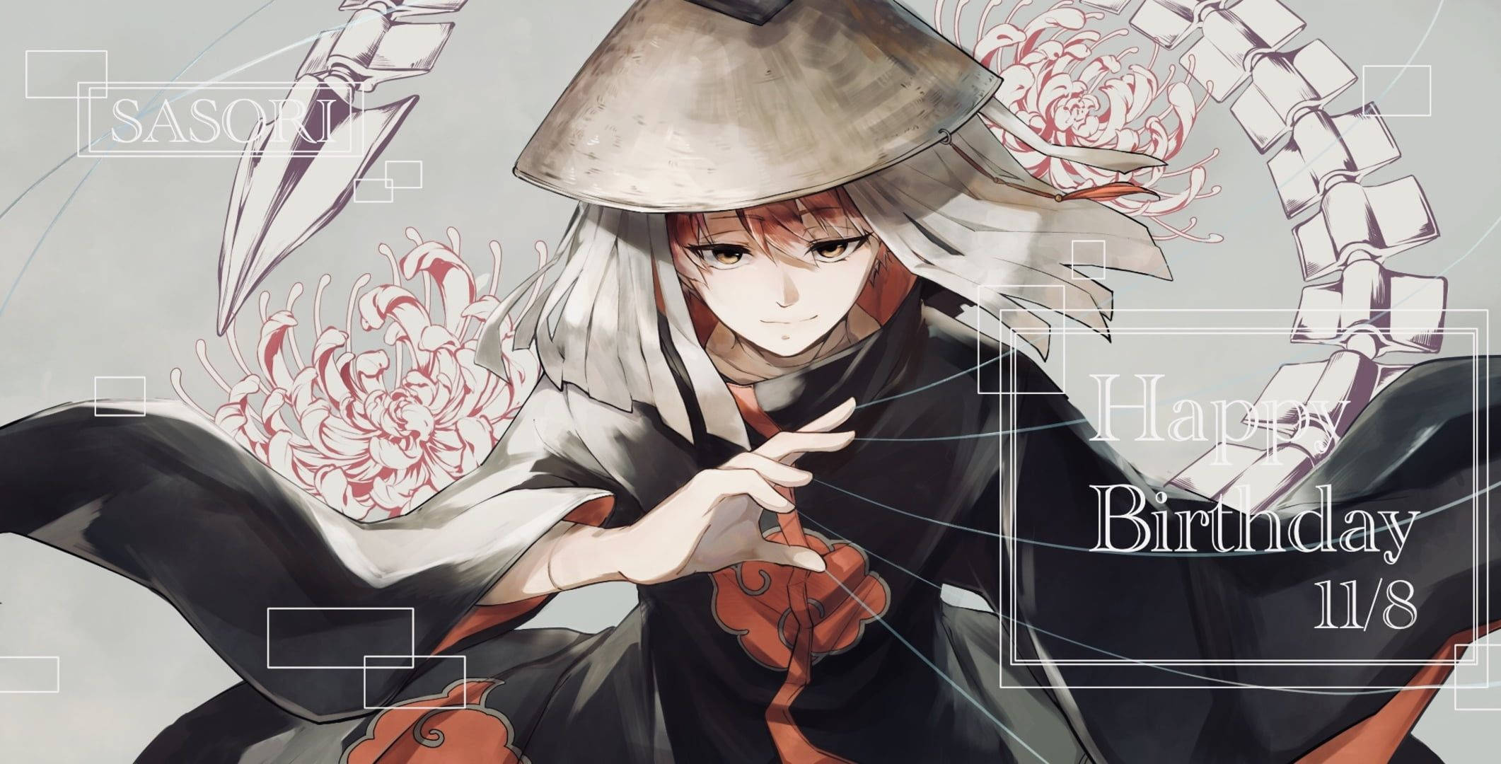 Sasori, black and orange cloak, chrysanthemums, Full HD Desktop Wallpaper