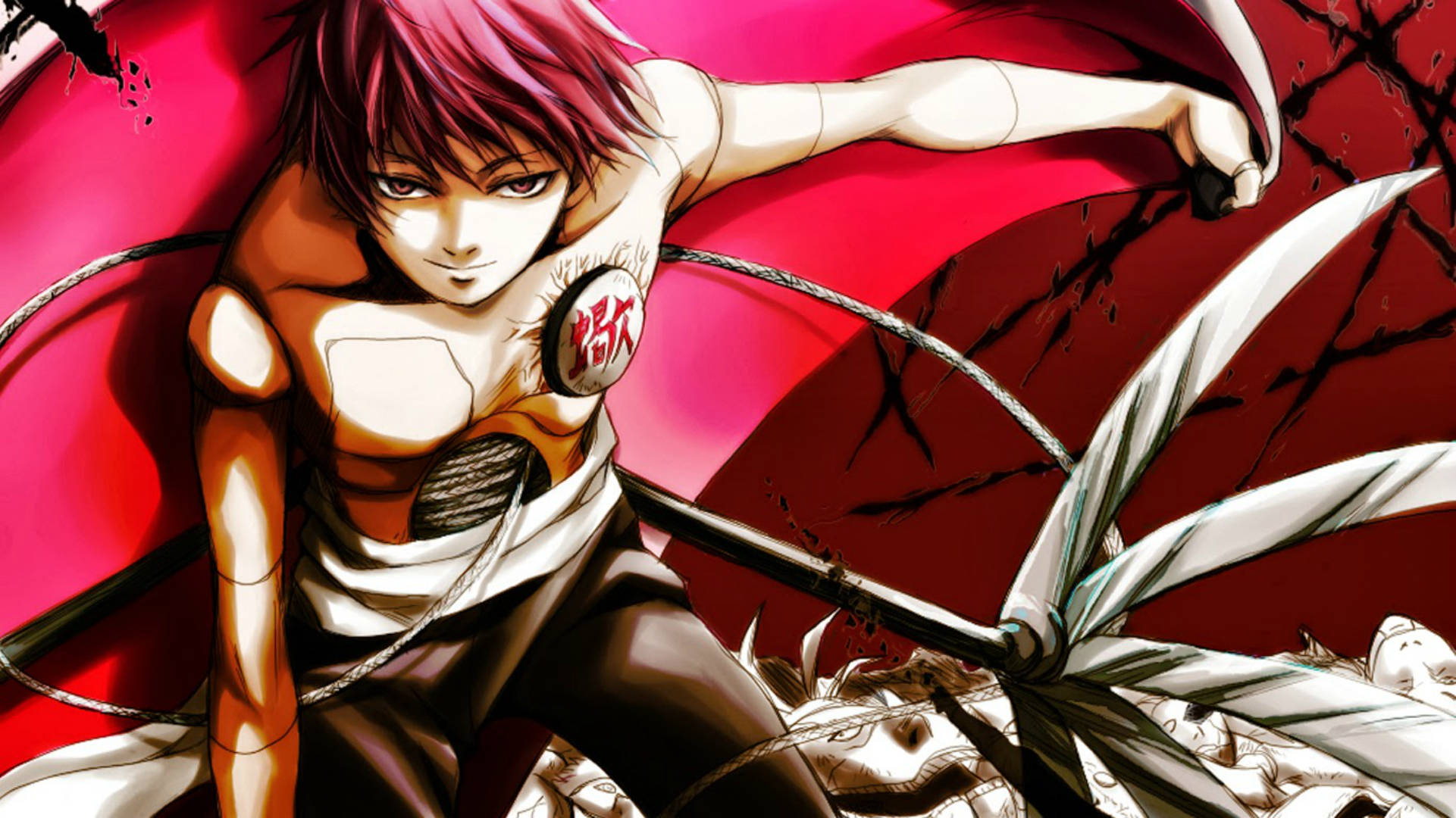 Sasori, red-haired anime warrior, white and brown gear, Full HD Desktop Wallpaper