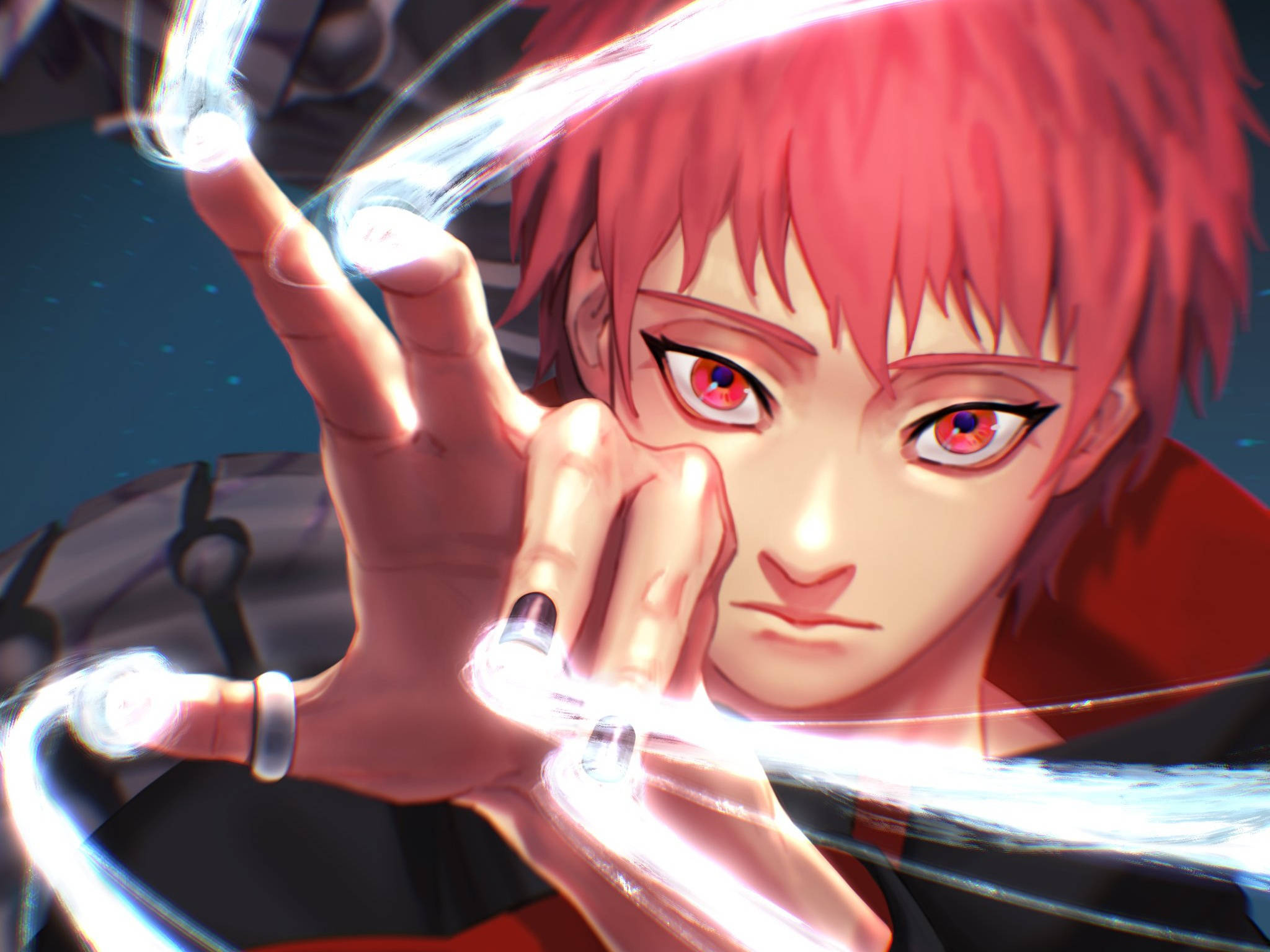Sasori, red-haired anime character, glowing red eyes, Full HD Desktop Wallpaper