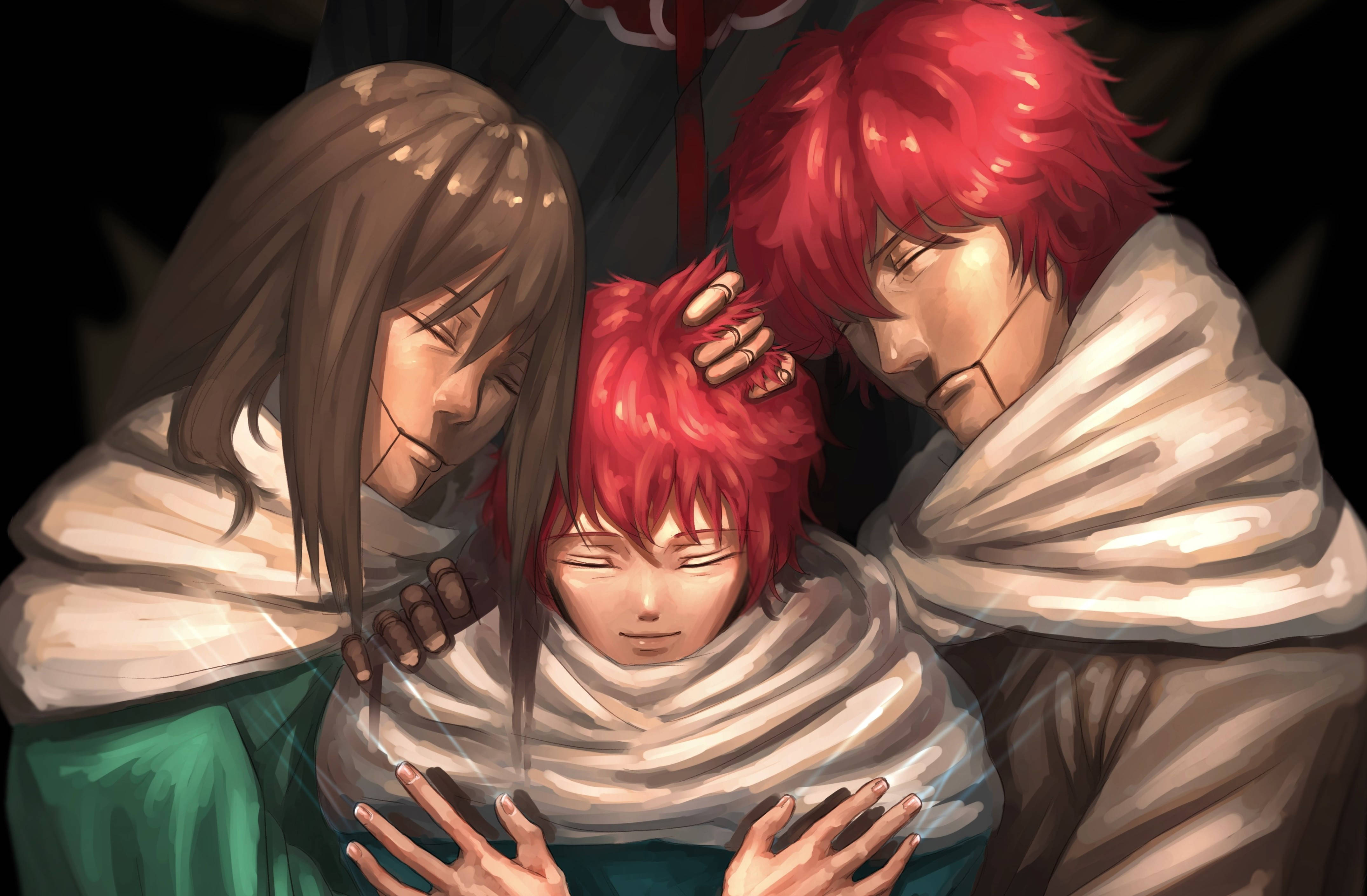 Sasori, puppet parents, red and brown hair, 4K Desktop Wallpaper