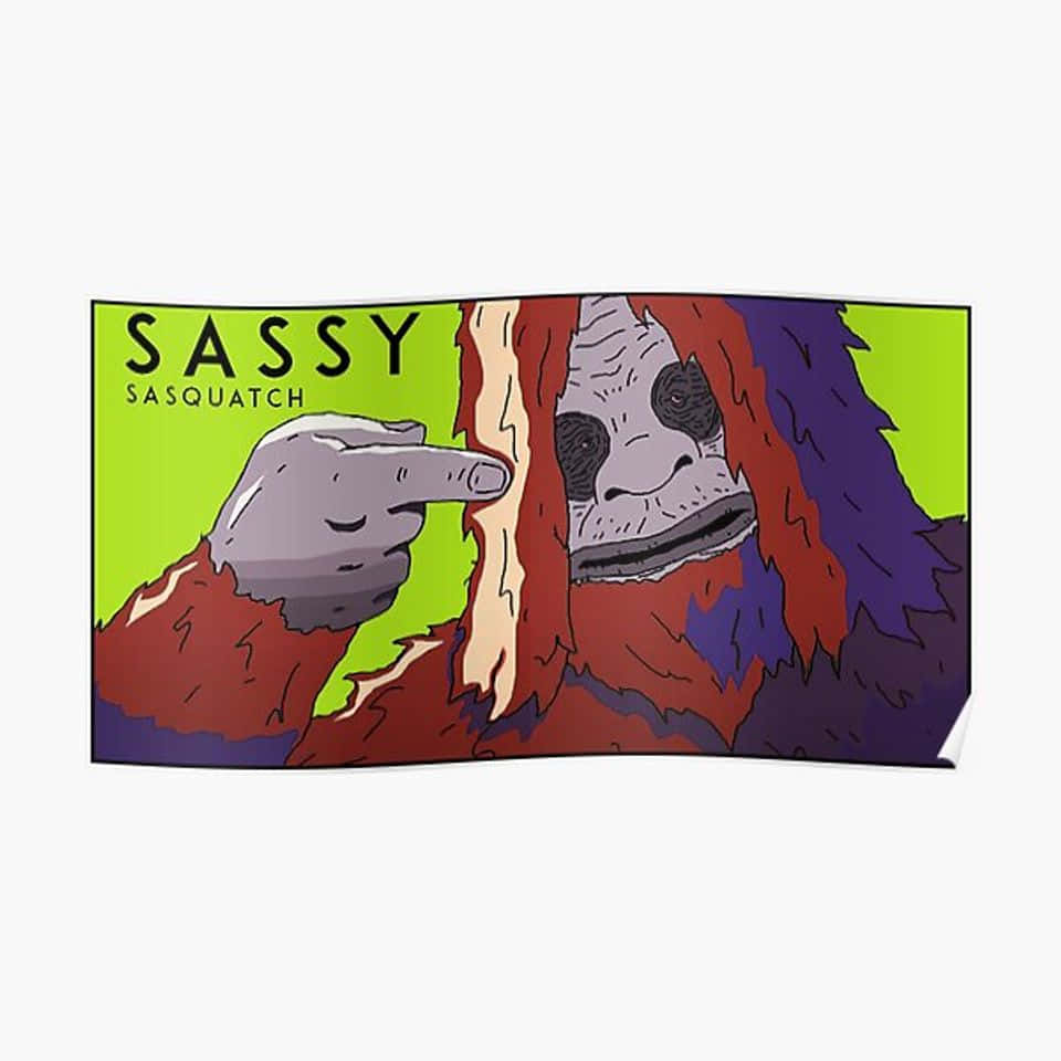 Sassy The Sasquatch, red and purple fur, bright green background, SD Desktop Wallpaper