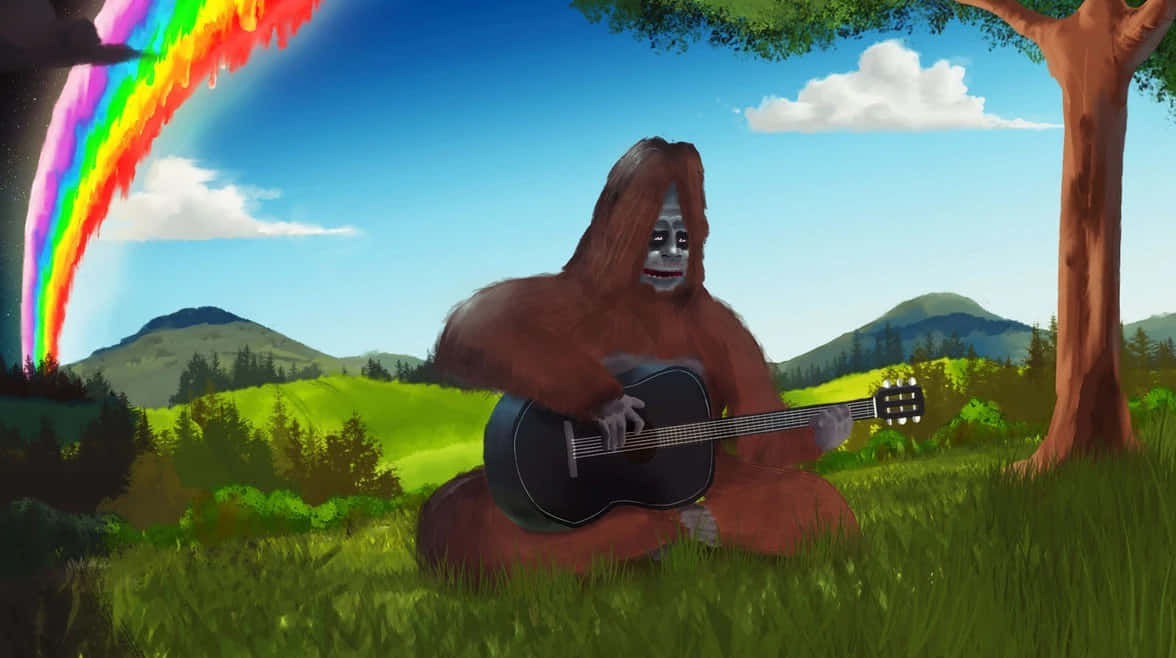 Sasquatch, guitar, rainbow, SD Desktop Wallpaper