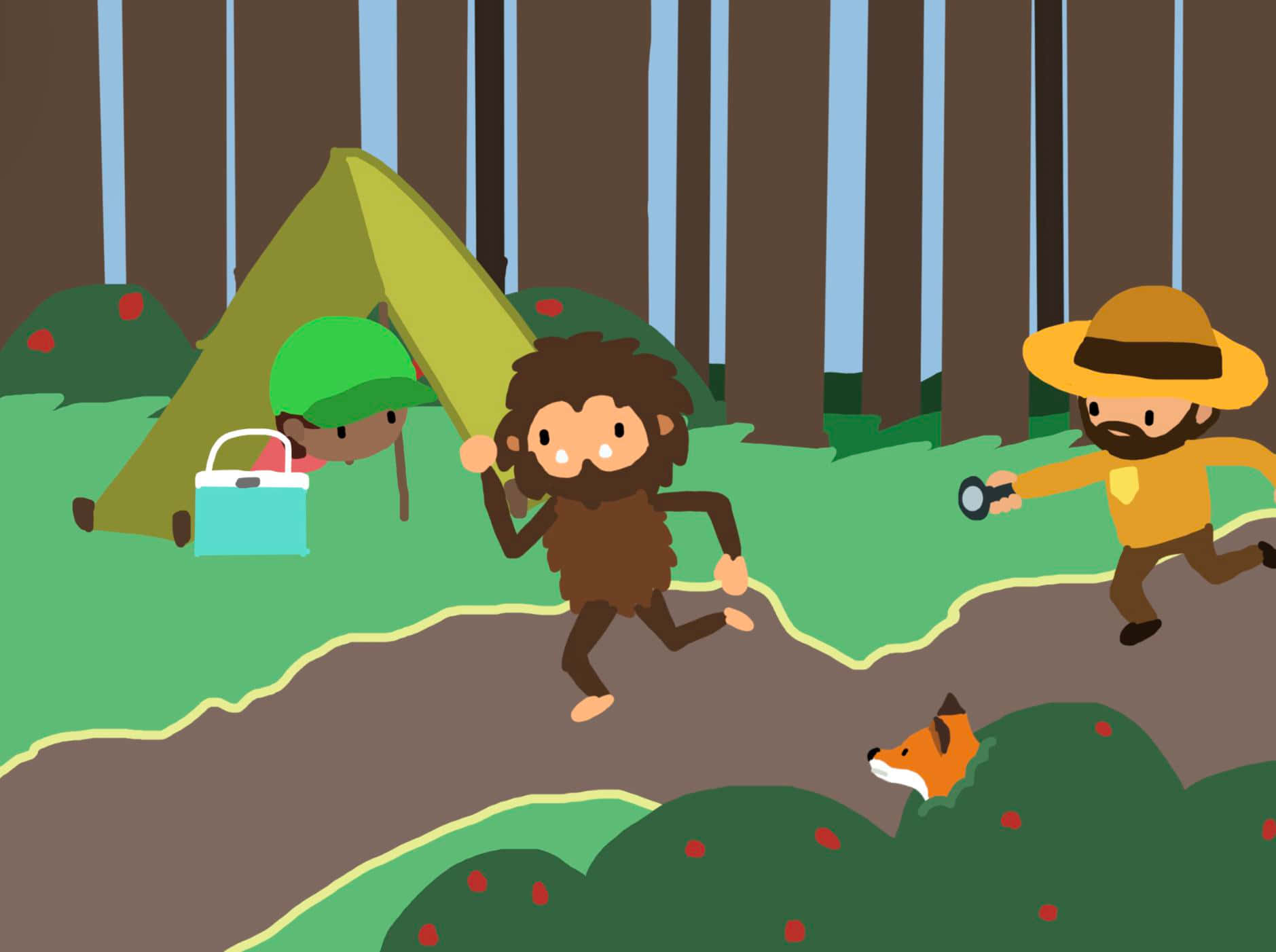 Sassy Sasquatch, camping chaos, forest, HD Desktop Wallpaper