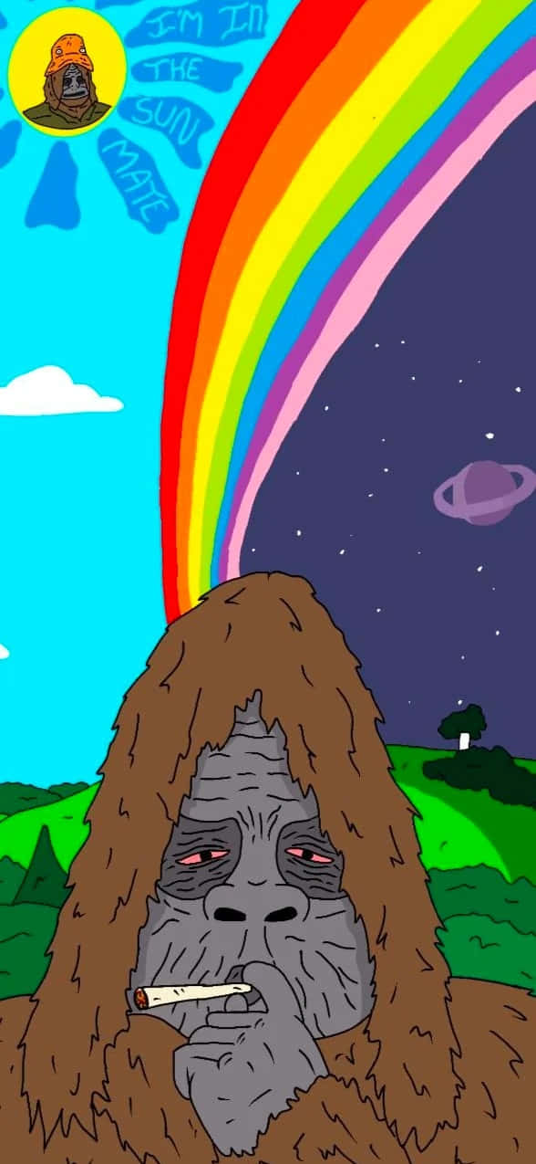 Sassy The Sasquatch, rainbow, day to night sky, SD Phone Wallpaper