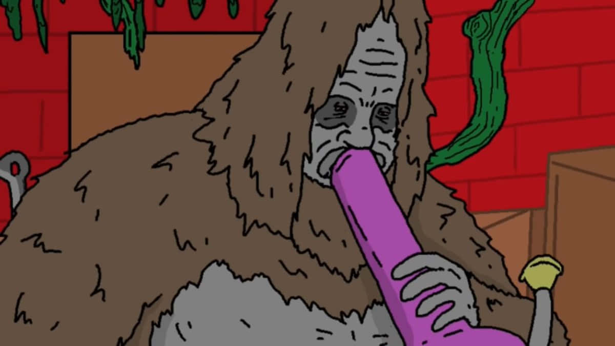 Sassy The Sasquatch, gray face, brown fur, SD Desktop Wallpaper