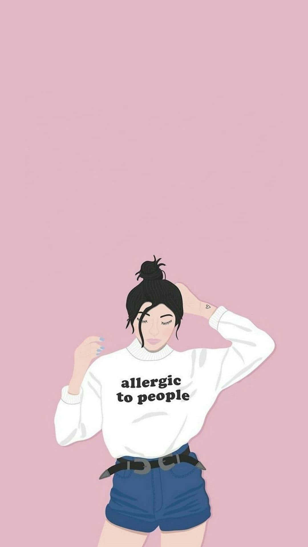 Sassy, white 'allergic to people' sweatshirt, blue shorts, Full HD Phone Wallpaper