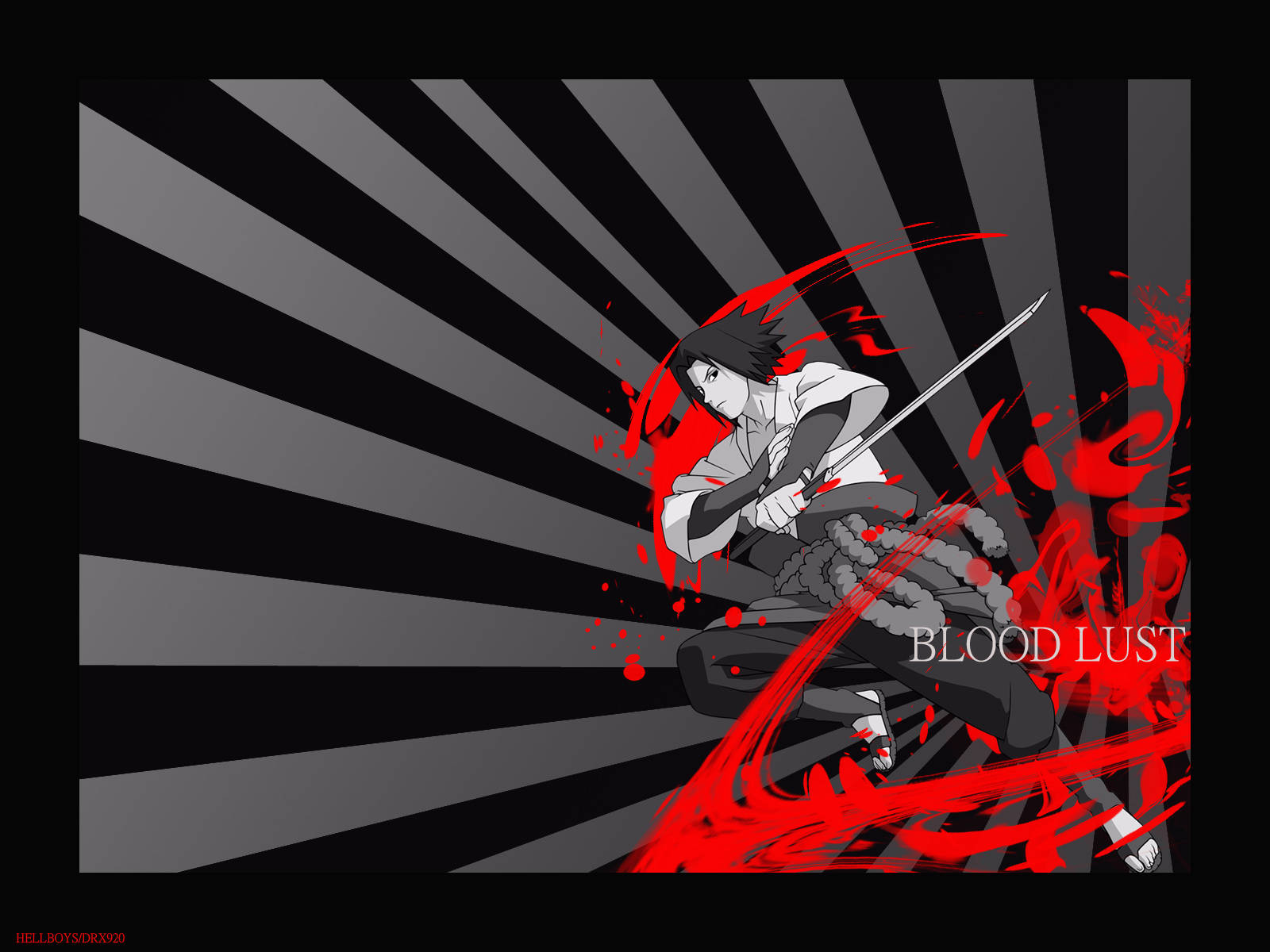 Sasuke 4K, blood splash, anime character, HD Desktop Wallpaper