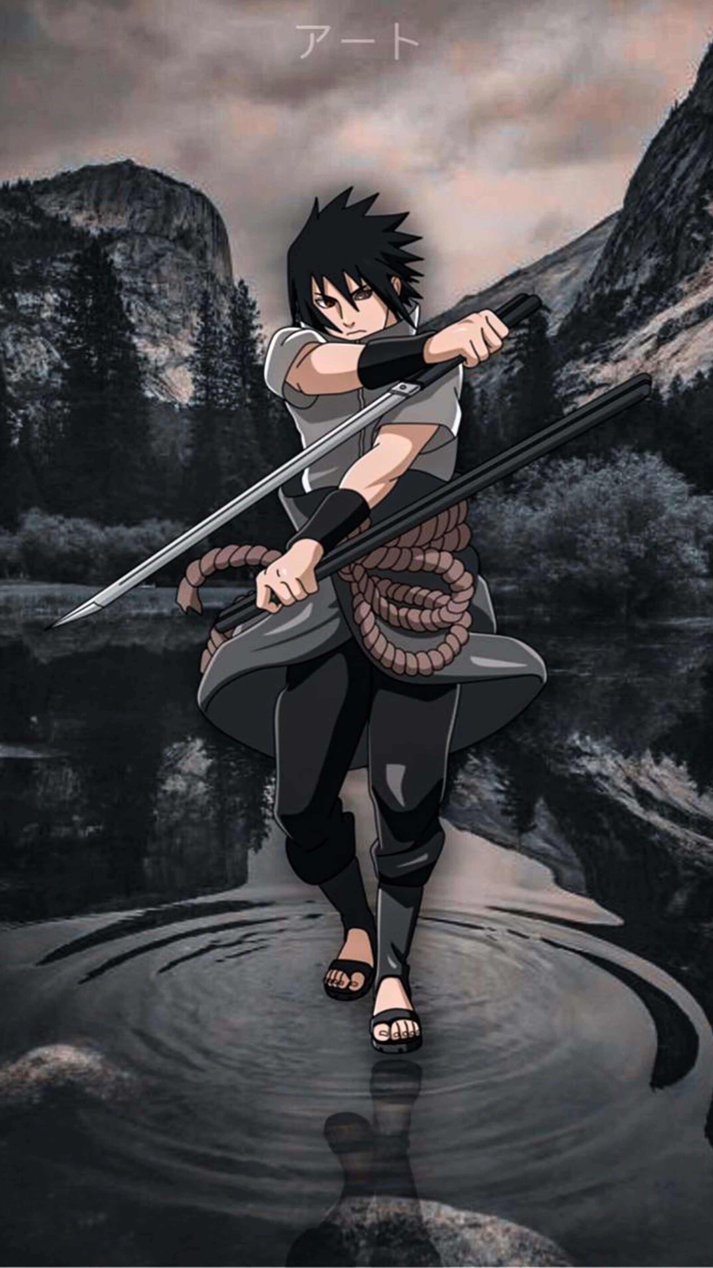 Sasuke, spiky black hair, two swords, 4K Phone Wallpaper