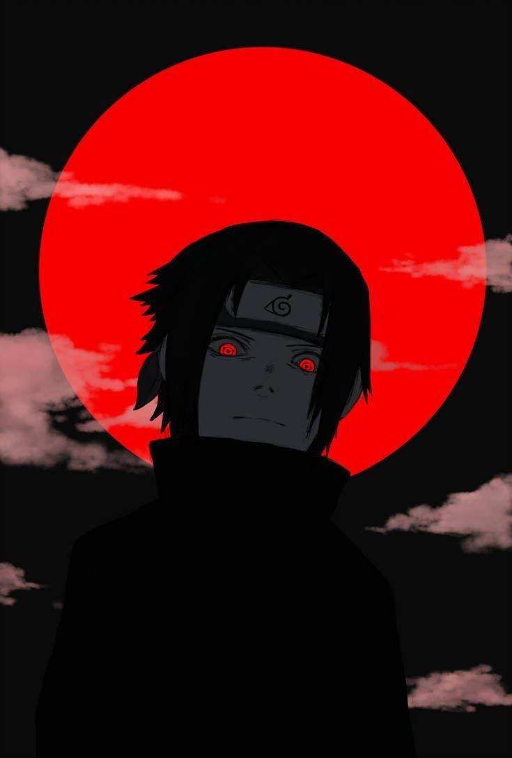 Sasuke, red moond, glowing red eyes, SD Phone Wallpaper