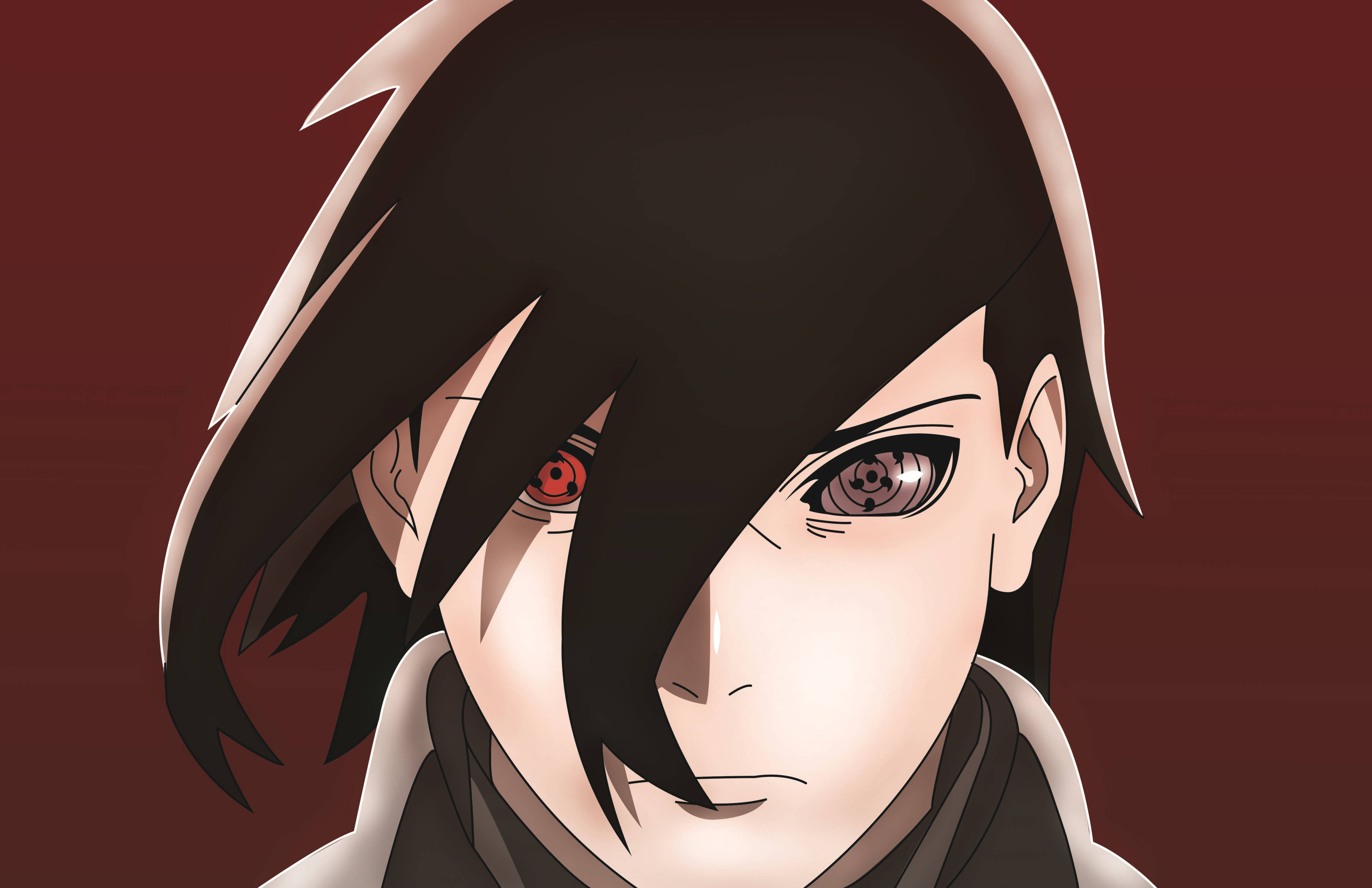 Red Cool Sasuke, anime character, black hair, 4K Desktop Wallpaper
