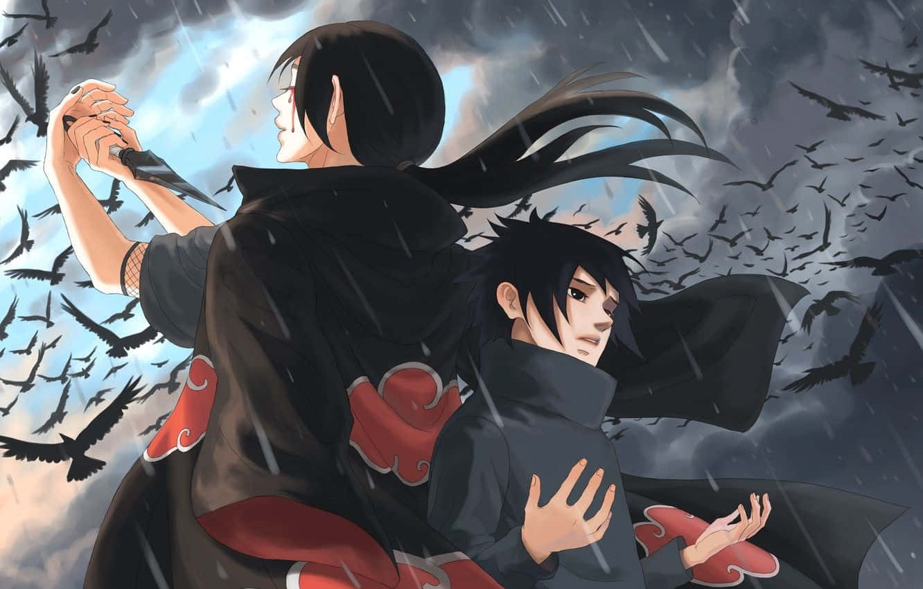 Sasuke, Itachi, black cloaks with red clouds, HD Desktop Wallpaper