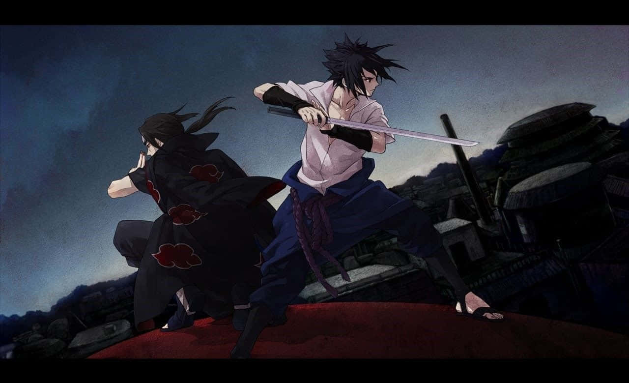 Sasuke And Itachi, rooftop, stormy sky, HD Desktop Wallpaper