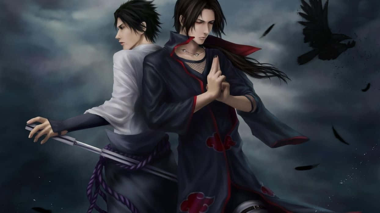 Sasuke And Itachi, anime warriors, stormy sky, SD Desktop Wallpaper
