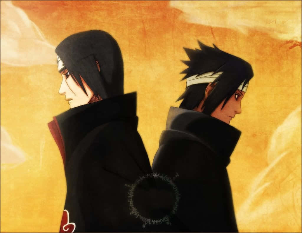Sasuke And Itachi, black cloaks, warm golden sky, SD Desktop Wallpaper