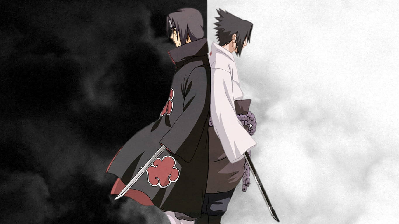 Itachi, Sasuke, black cloak with red cloud symbol, HD Desktop Wallpaper