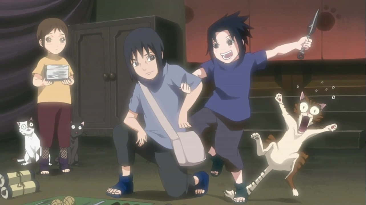 Sasuke And Itachi, anime kids, dimly lit room, HD Desktop Wallpaper