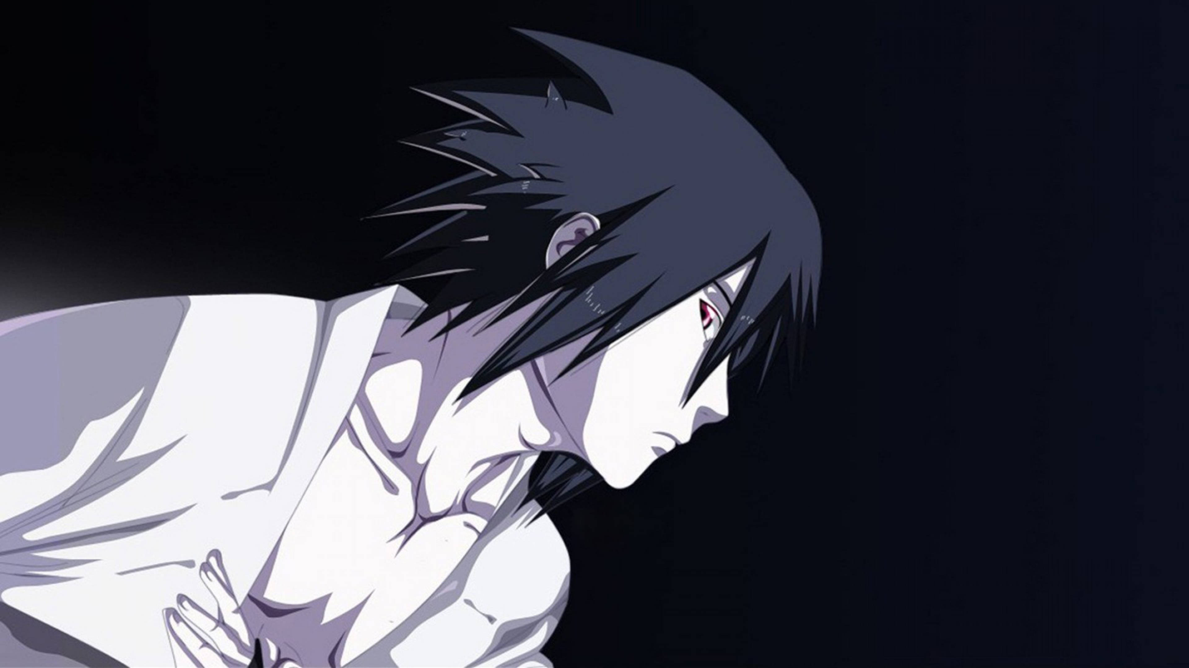 Sasuke, black and white, spiky black hair, 4K Desktop Wallpaper