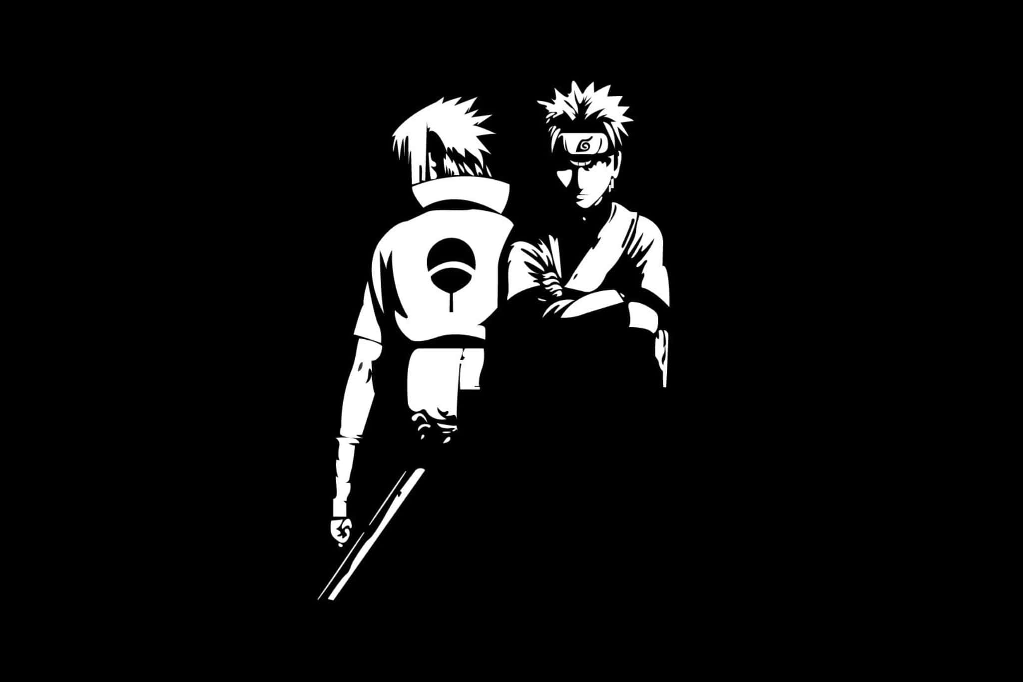 Sasuke, white silhouette, black background, Full HD Desktop Wallpaper