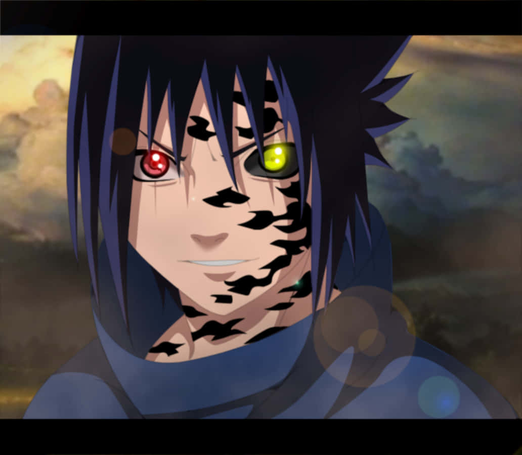 Sasuke Curse, red and green eyes, cloudy sunset sky, SD Desktop Wallpaper