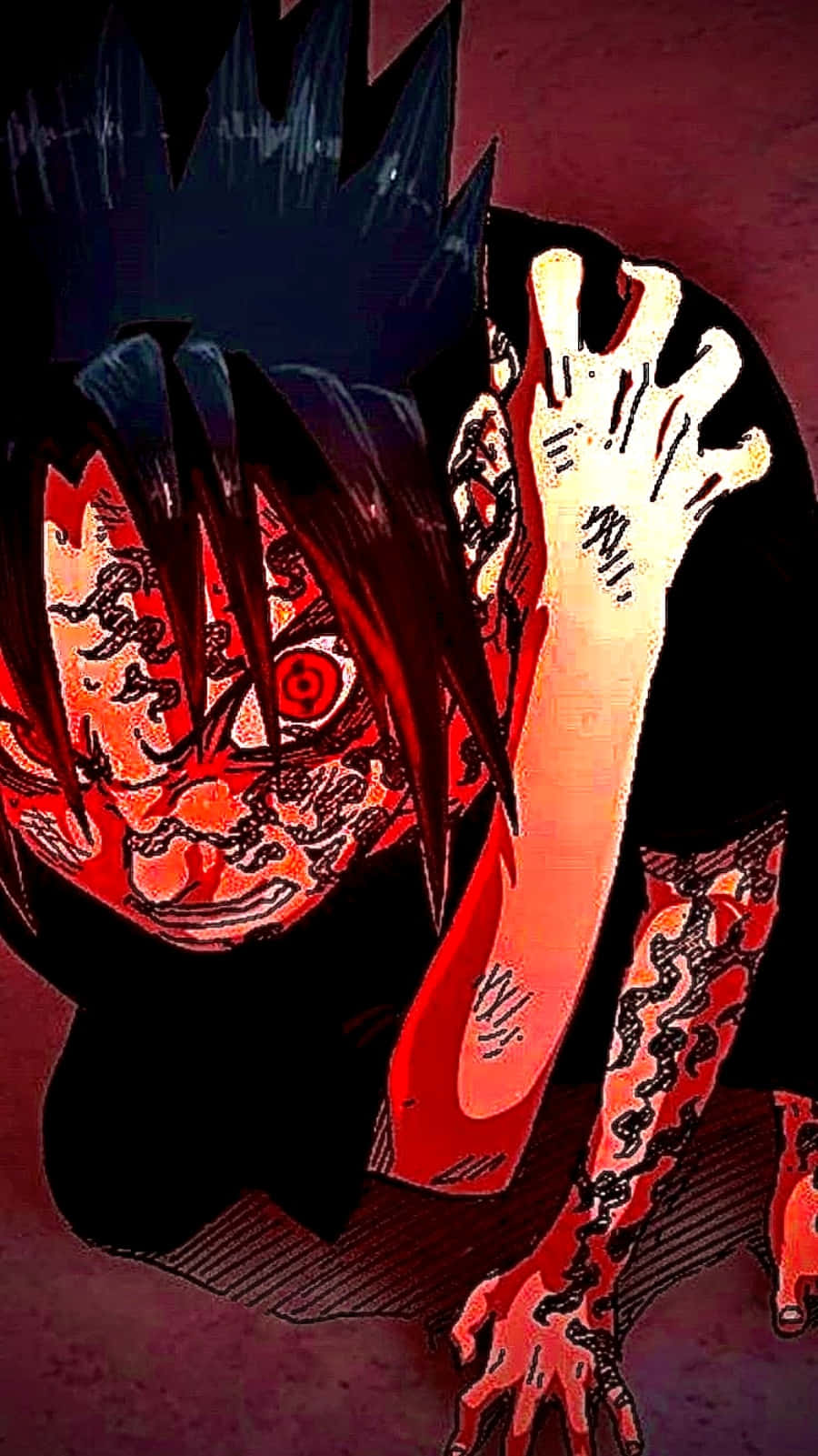 Sasuke Curse, manga-style anime character, red glowing eyes, HD Phone Wallpaper