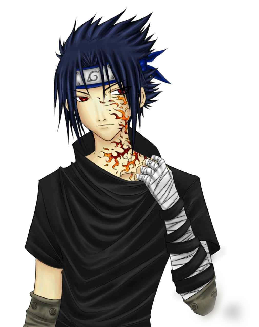 Sasuke Curse, spiky blue hair, fiery red markings, SD Phone Wallpaper