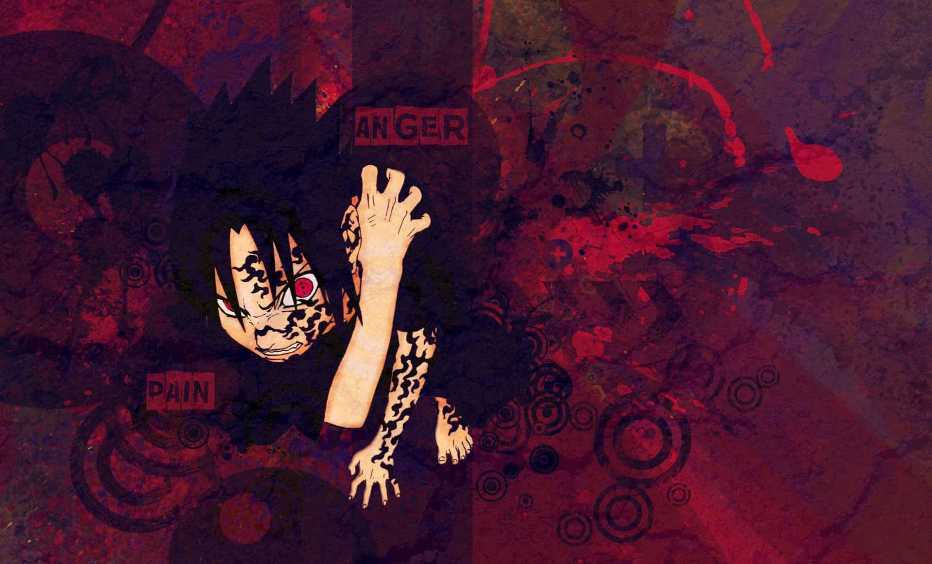 Sasuke Curse, red eyes, black markings, Full HD Desktop Wallpaper