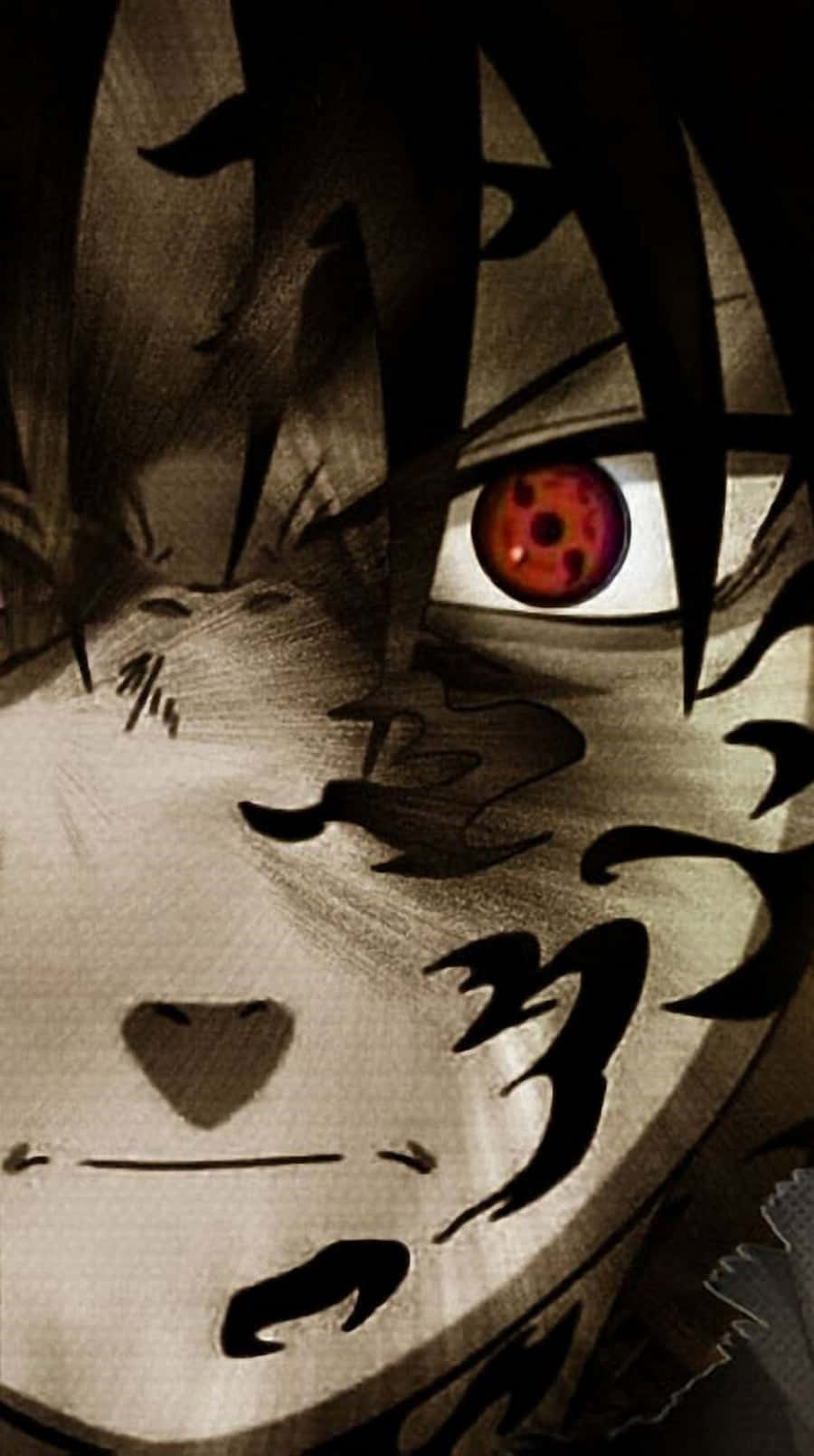 Sasuke Curse, glowing red eye, dark swirling markings, HD Phone Wallpaper