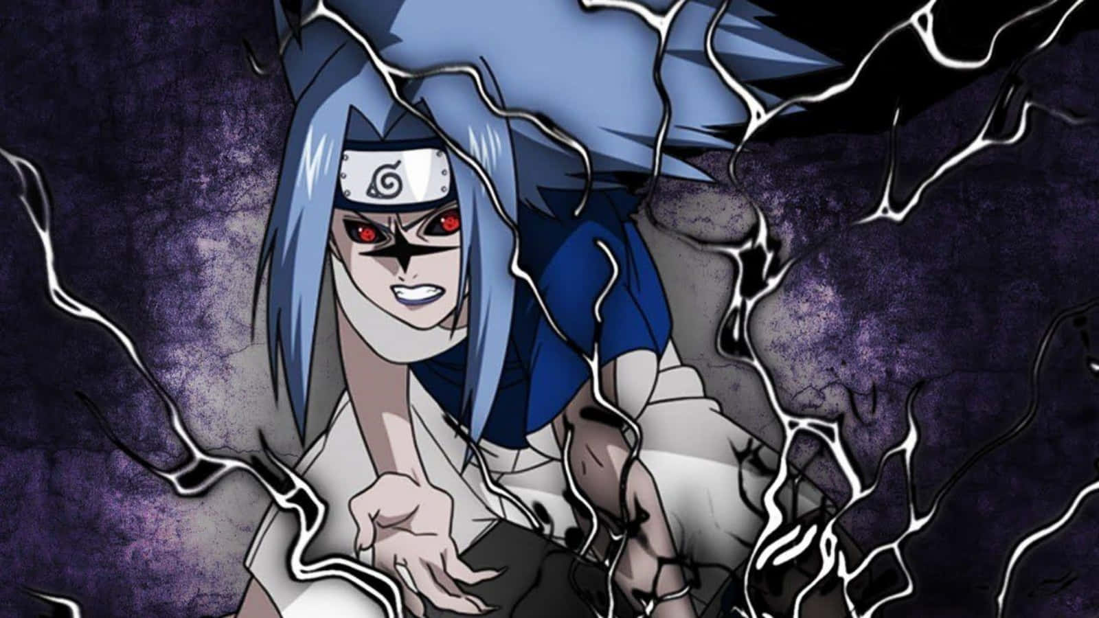 Sasuke Curse, blue hair, red eyes, HD Desktop Wallpaper