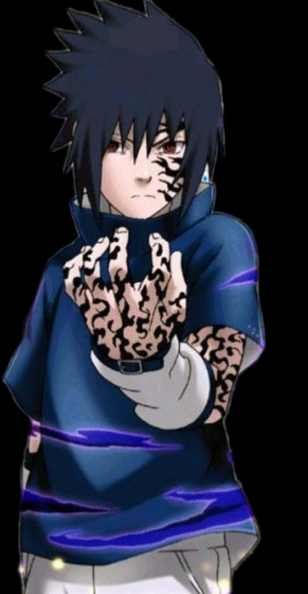 Sasuke Curse, spiky black hair, glowing purple chakra patterns, Full HD Phone Wallpaper