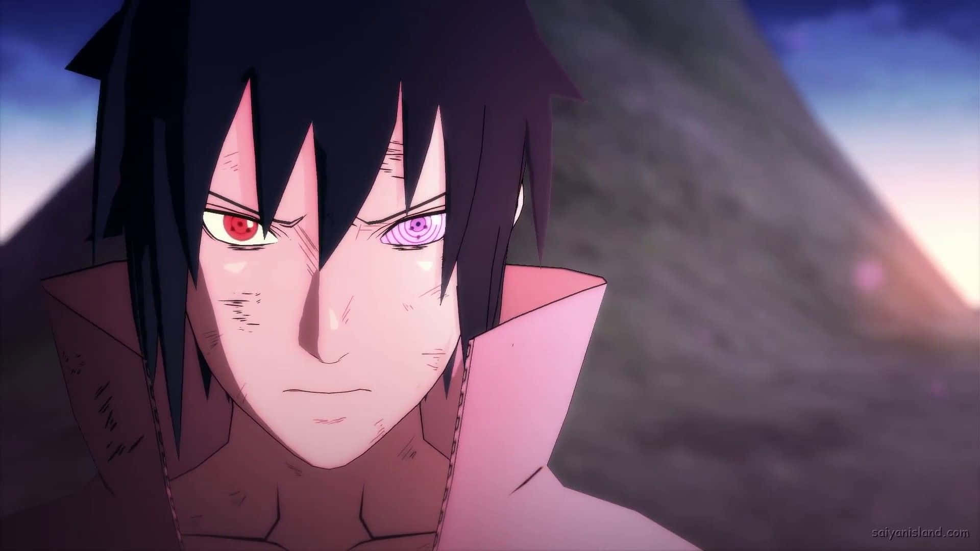 Sasuke, red and purple eyes, twilight mountain backdrop, Full HD Desktop Wallpaper