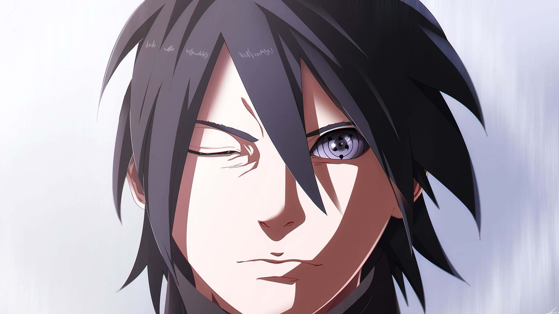 Sasuke, spiky black hair, glowing purple sharingan, Full HD Desktop Wallpaper