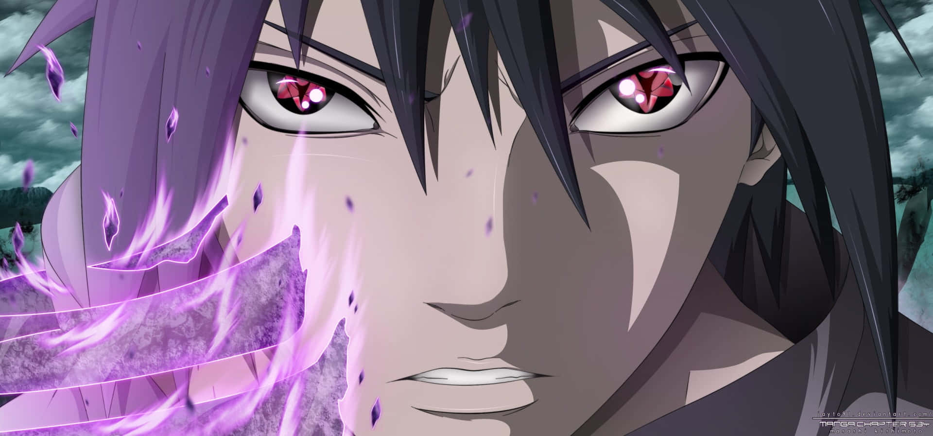 Sasuke Face, glowing red eyes, purple energy, Full HD Desktop Wallpaper
