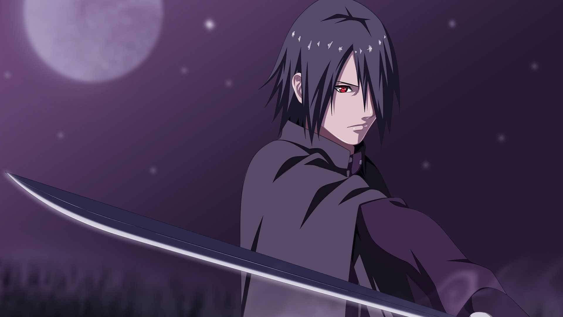Sasuke Pfp, red eyes, dark hair, Full HD Desktop Wallpaper