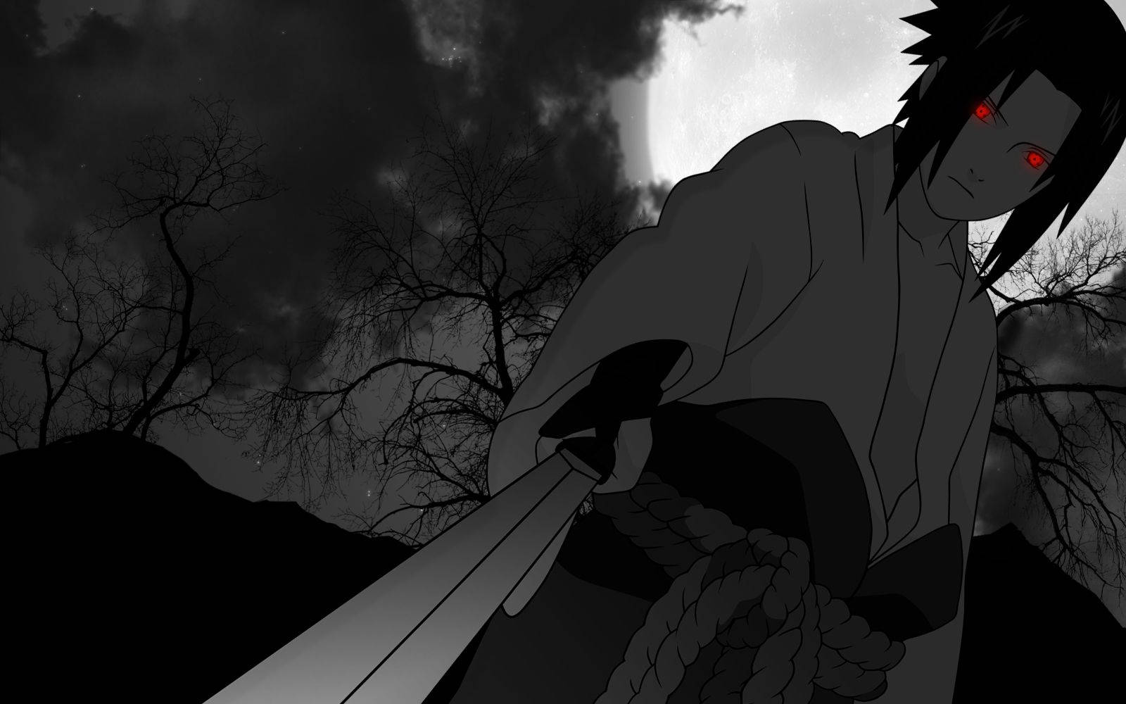 Sasuke Pfp, glowing red eyes, sword, HD Desktop Wallpaper