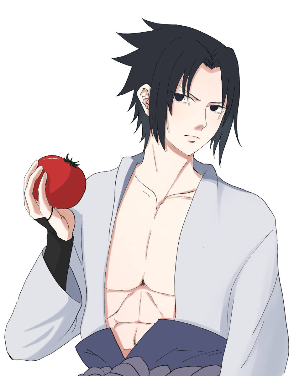 Sasuke, black spiky hair, red tomato, SD Phone Wallpaper