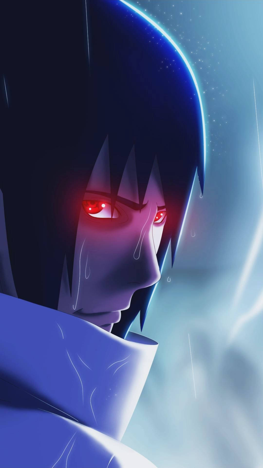 Sasuke Pfp, glowing red eyes, tears falling, Full HD Phone Wallpaper