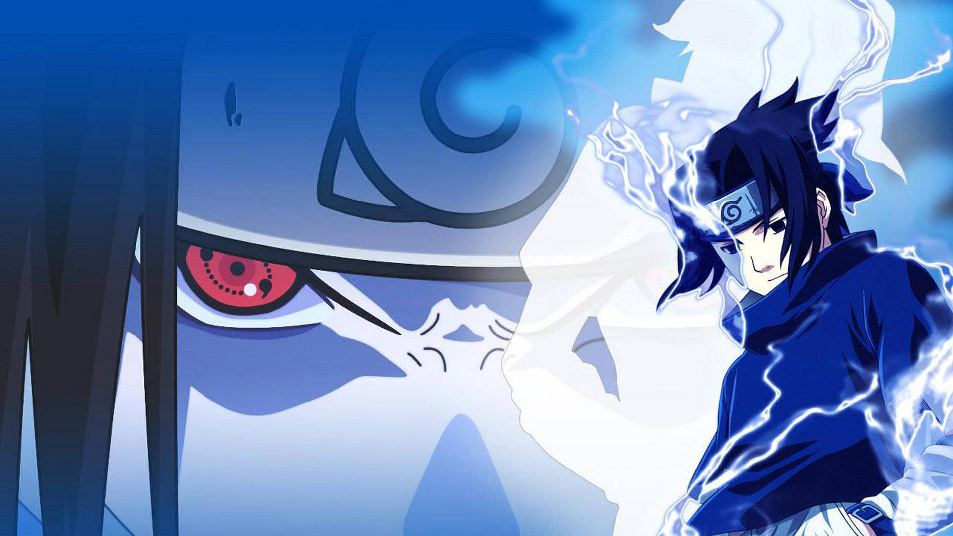 Sasuke, glowing red eye, lightning aura, Full HD Desktop Wallpaper