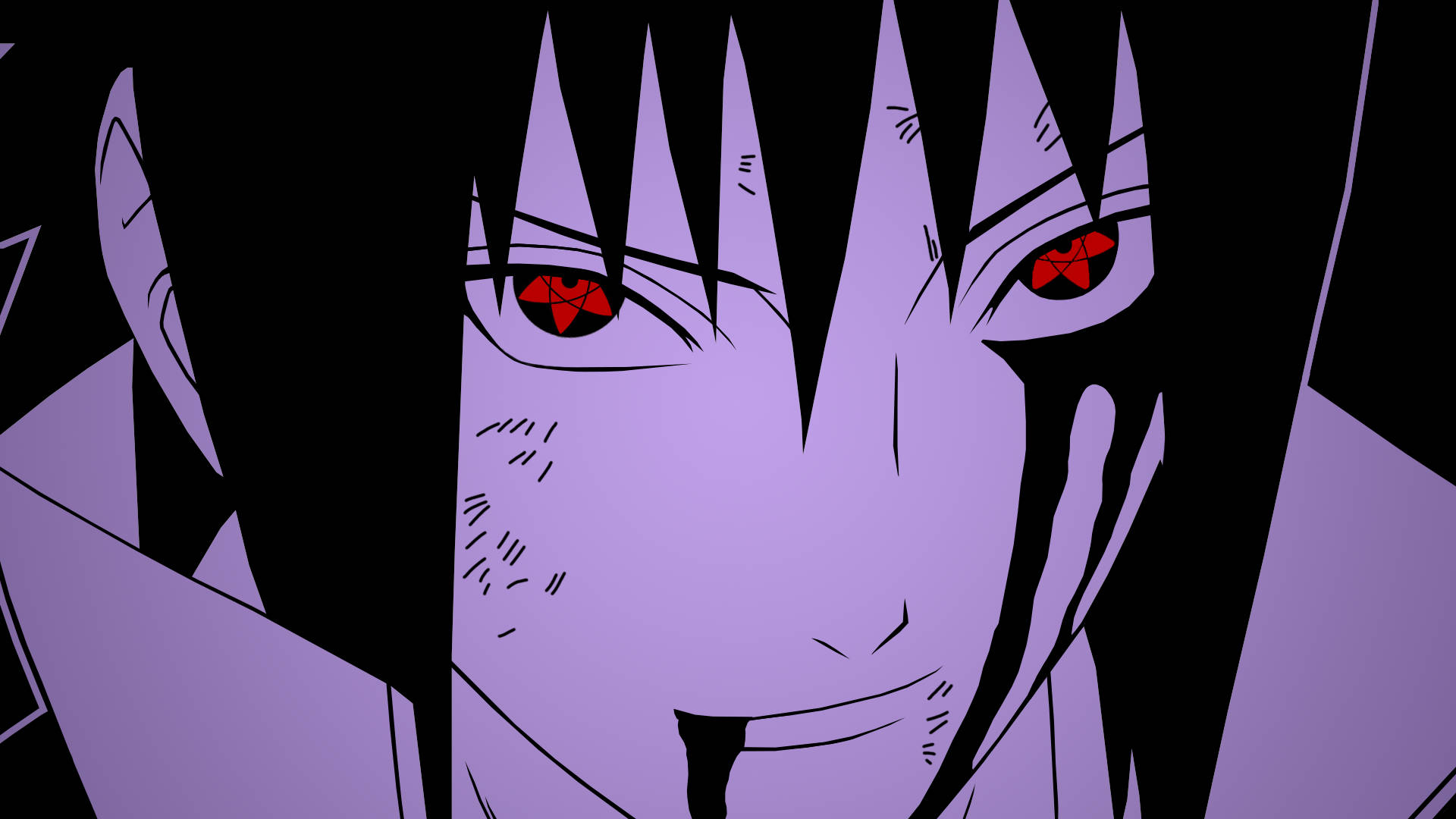 Sasuke, red eyes, purple hair, Full HD Desktop Wallpaper