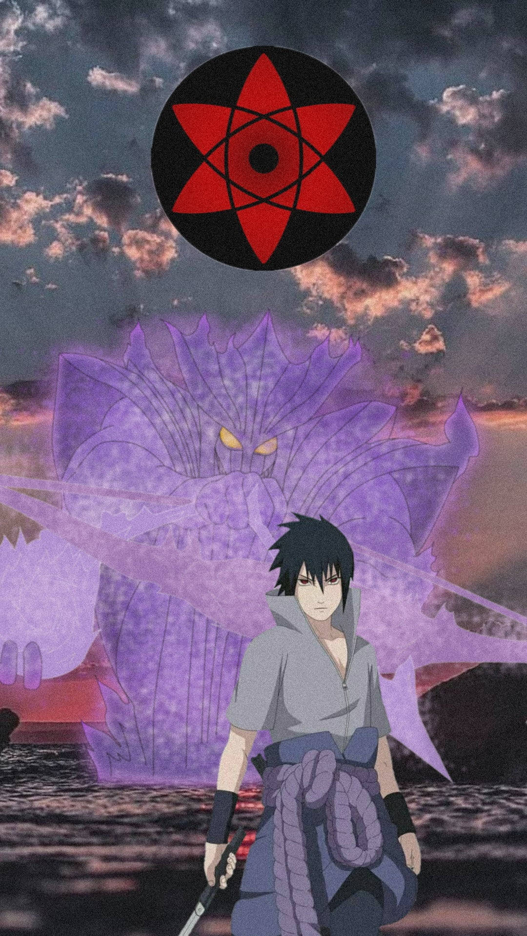 Sasuke Susanoo, purple chakra beast, twilight sky, Full HD Phone Wallpaper