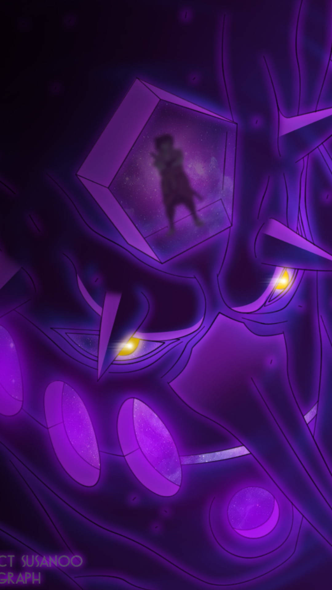 Sasuke Susanoo, glowing purple, yellow eyes, Full HD Phone Wallpaper